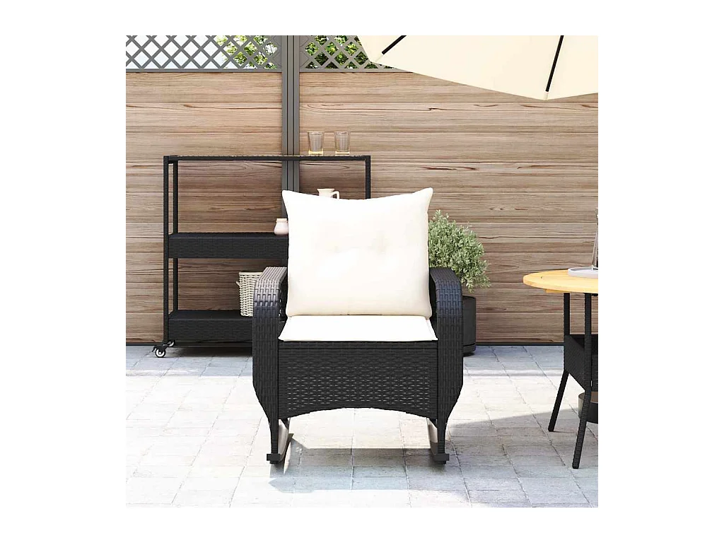 Tuinschommelstoel met kussens poly rattan zwart