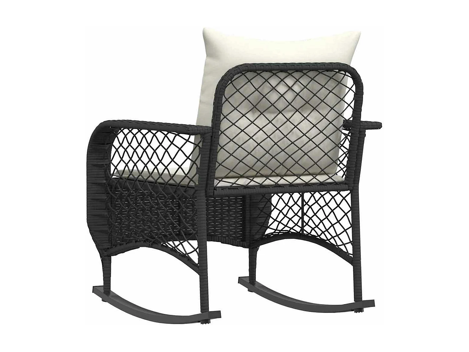 Tuinschommelstoel met kussens poly rattan zwart