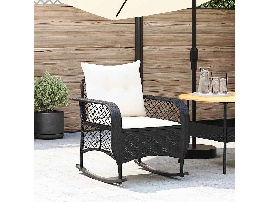 Chaise à bascule de jardin avec coussins noir résine tressée