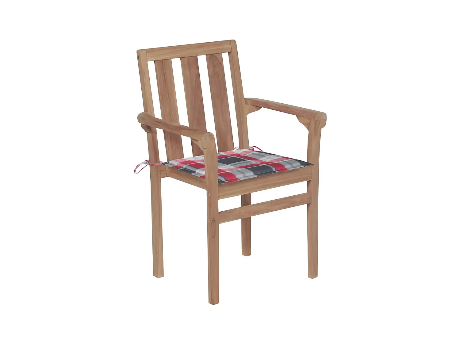 Chaises de jardin 2 pièces avec coussins à carreaux rouge Teck