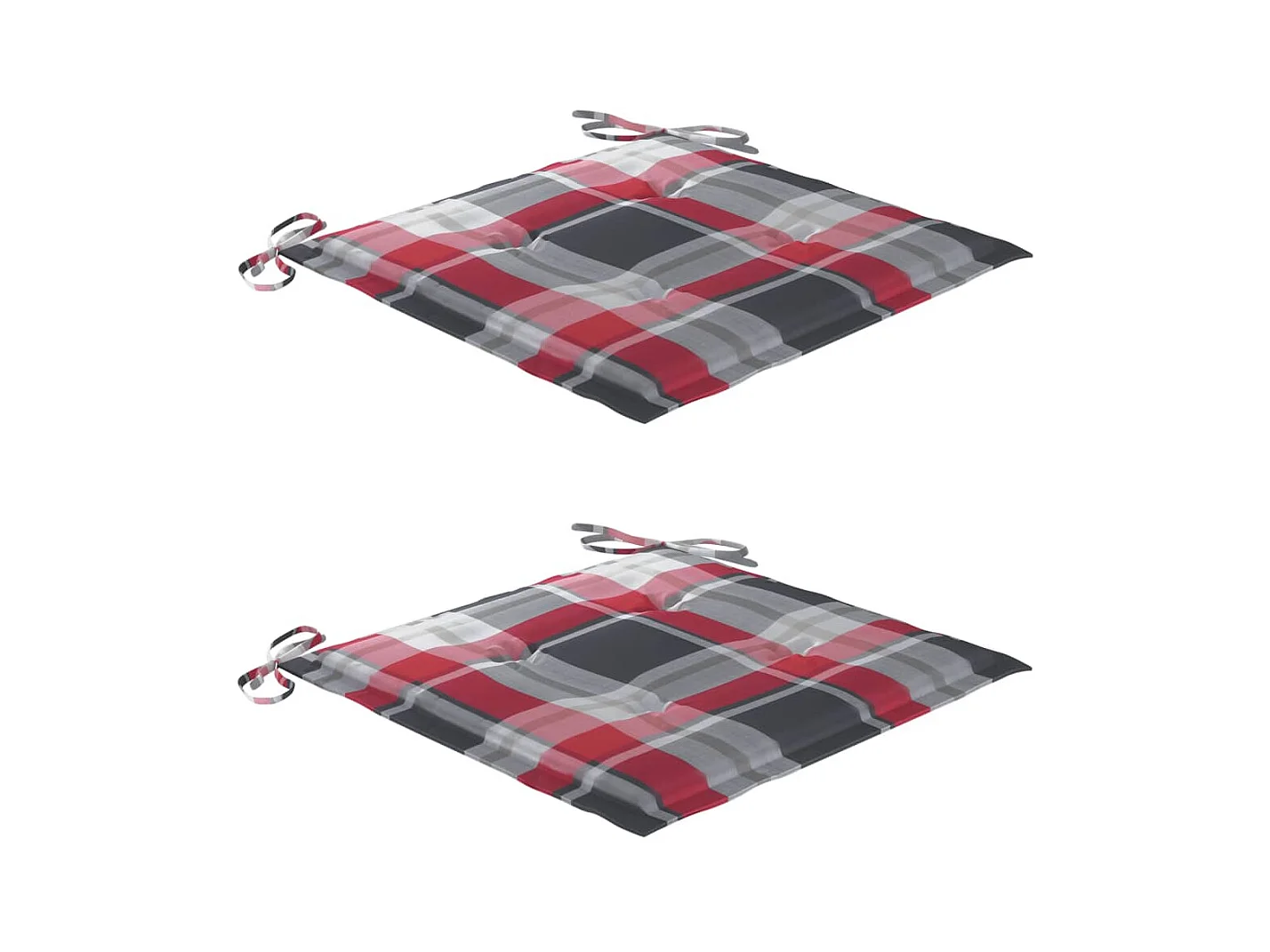 Chaises de jardin 2 pièces avec coussins à carreaux rouge Teck