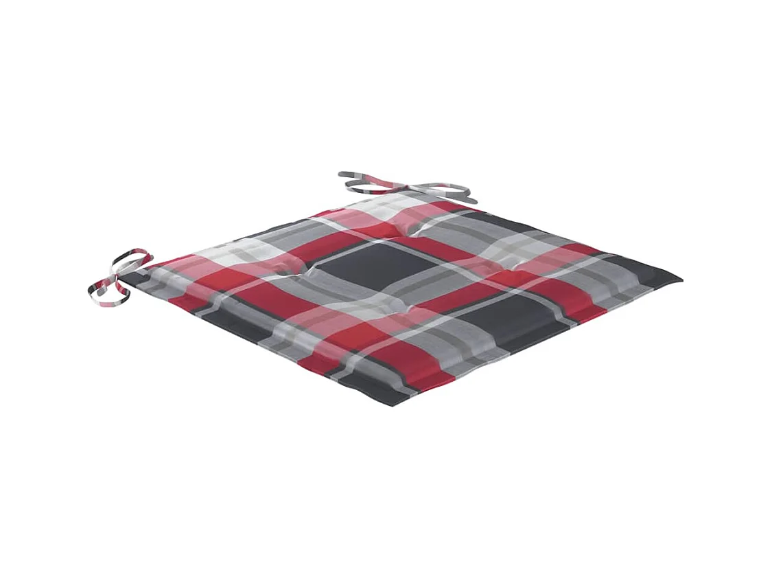 Chaises de jardin 2 pièces avec coussins à carreaux rouge Teck