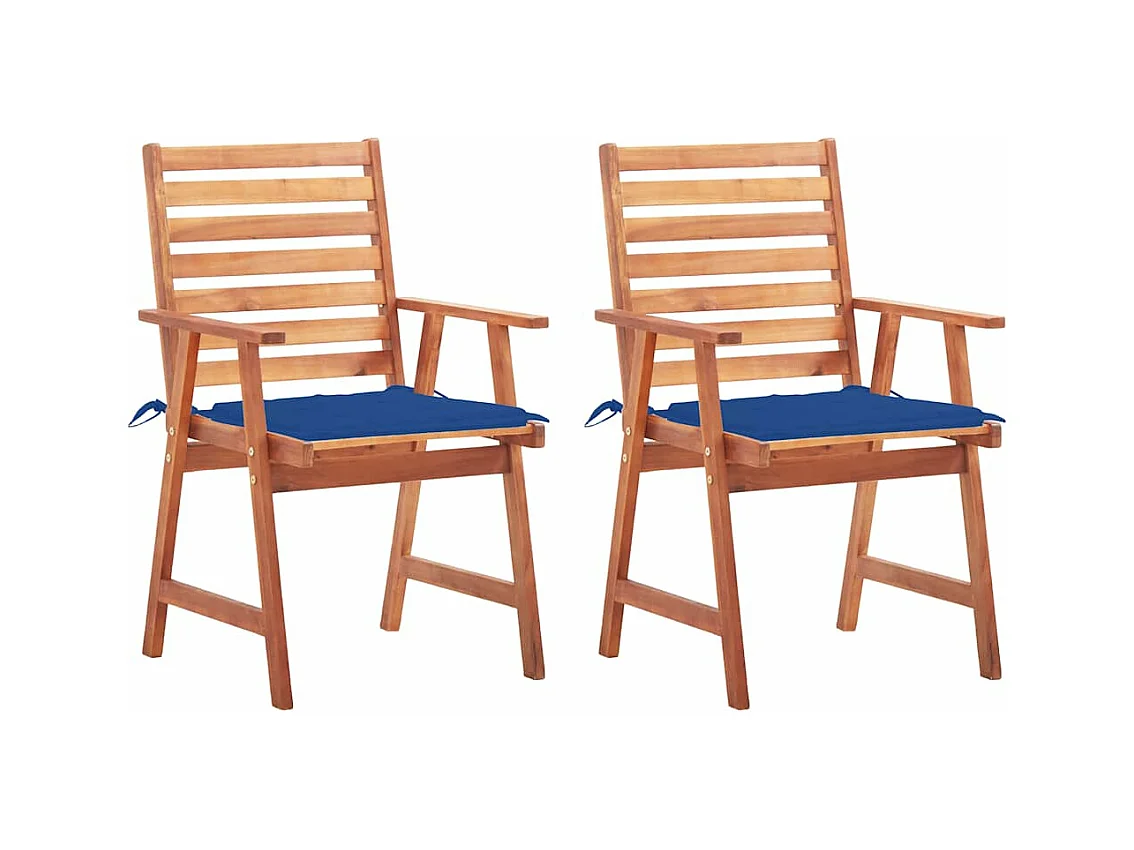 Chaises à dîner d'extérieur 2 pièces avec coussins Acacia massif
