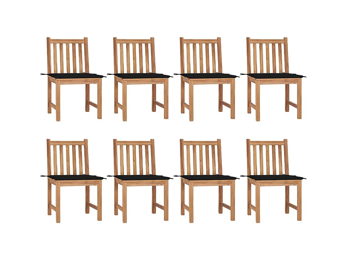 Chaises de jardin 8 pièces avec coussins Bois de teck massif