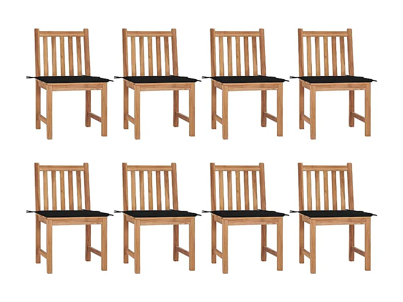 Chaises de jardin 8 pièces avec coussins Bois de teck massif