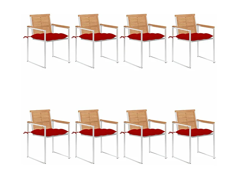Chaises de jardin 8 pièces avec coussins Bois de teck massif