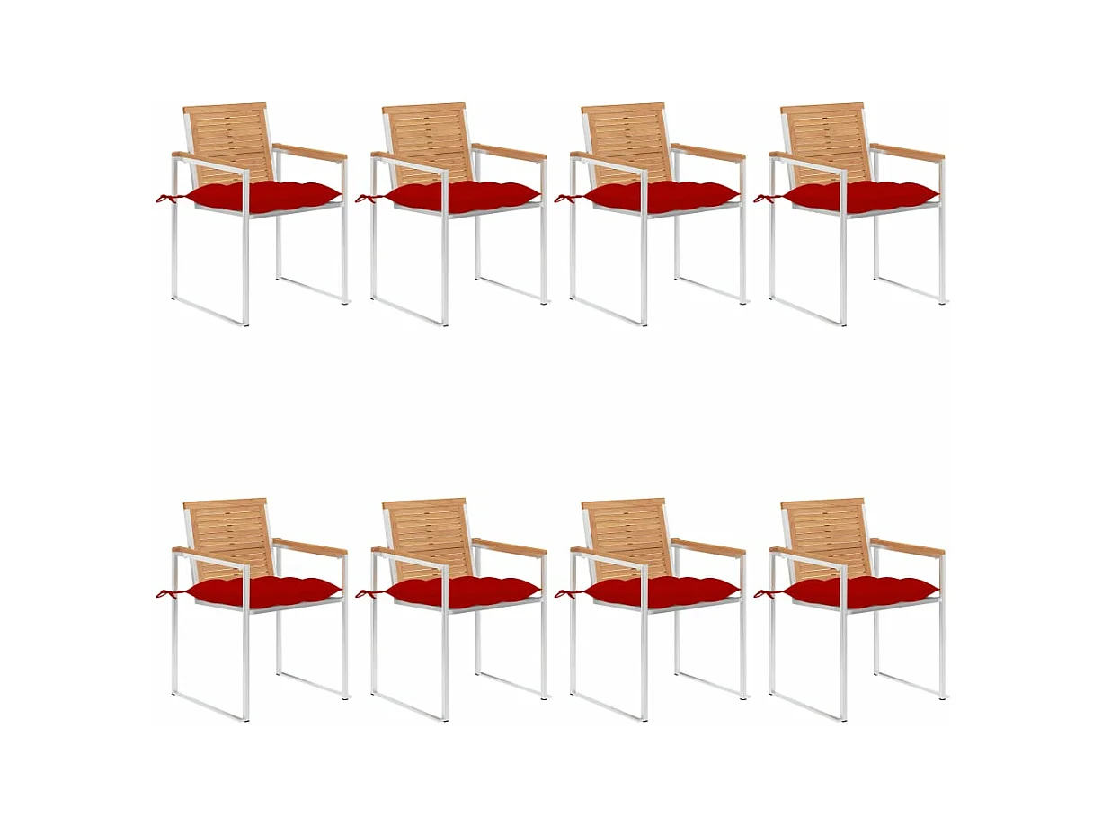 Chaises de jardin 8 pièces avec coussins Bois de teck massif