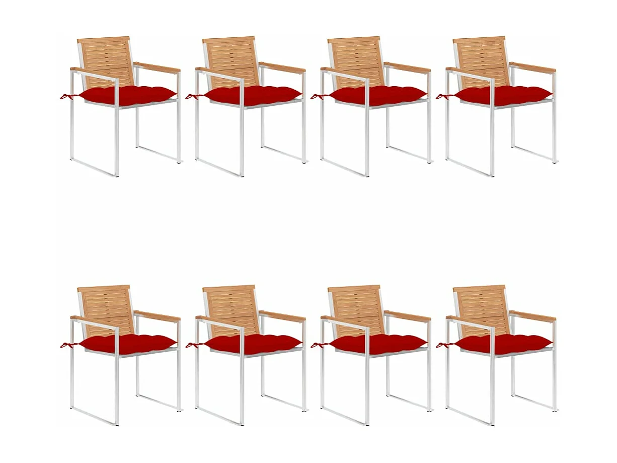 Chaises de jardin 8 pièces avec coussins Bois de teck massif