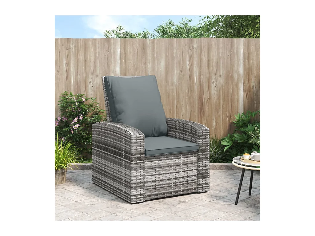 Fauteuil inclinable de jardin avec coussins gris résine tressée