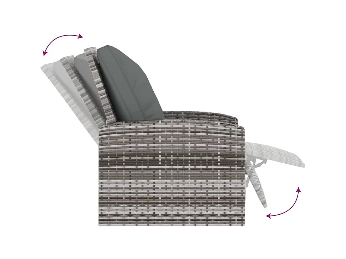 Fauteuil inclinable de jardin avec coussins gris résine tressée