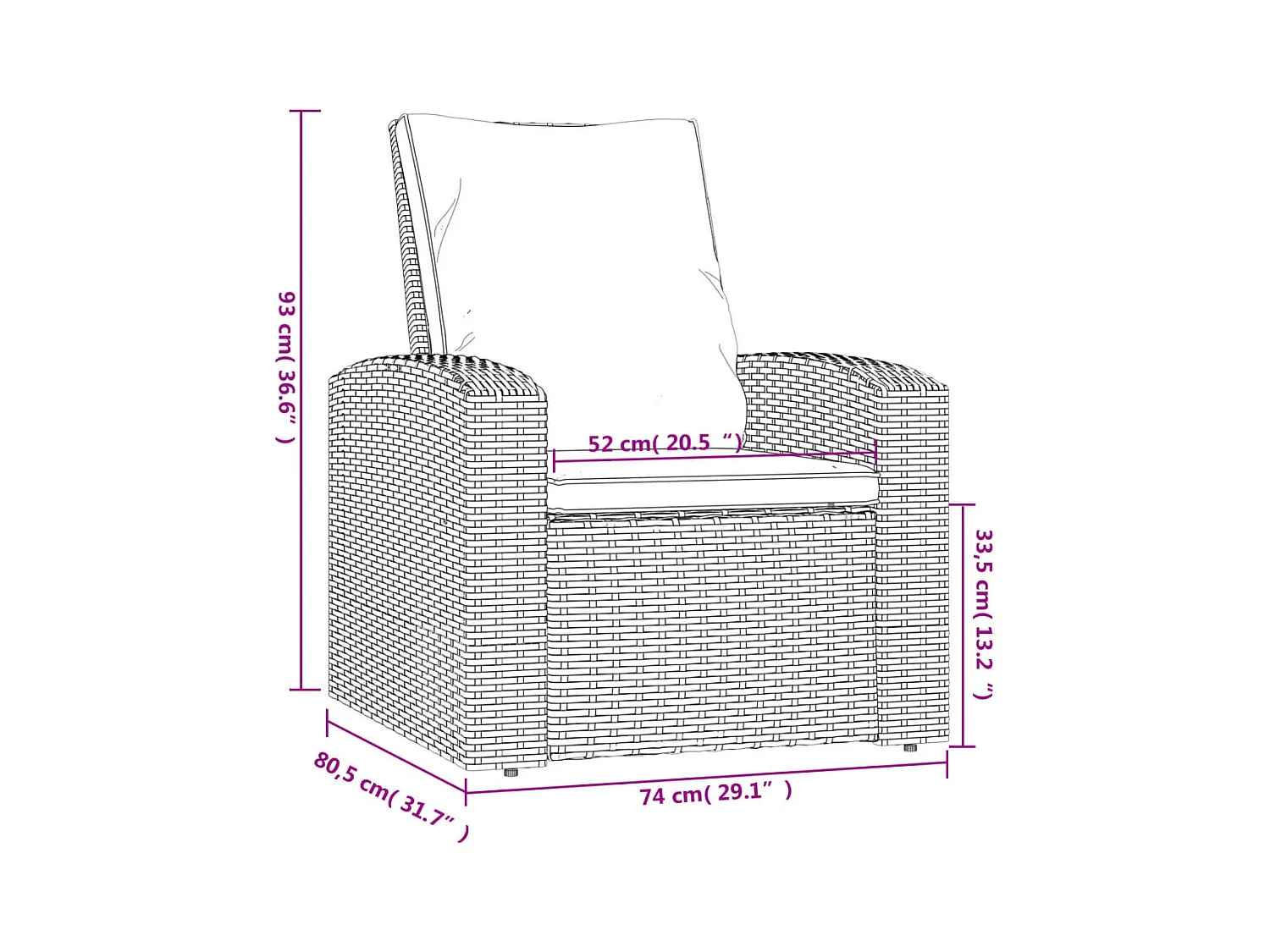 Fauteuil inclinable de jardin avec coussins gris résine tressée