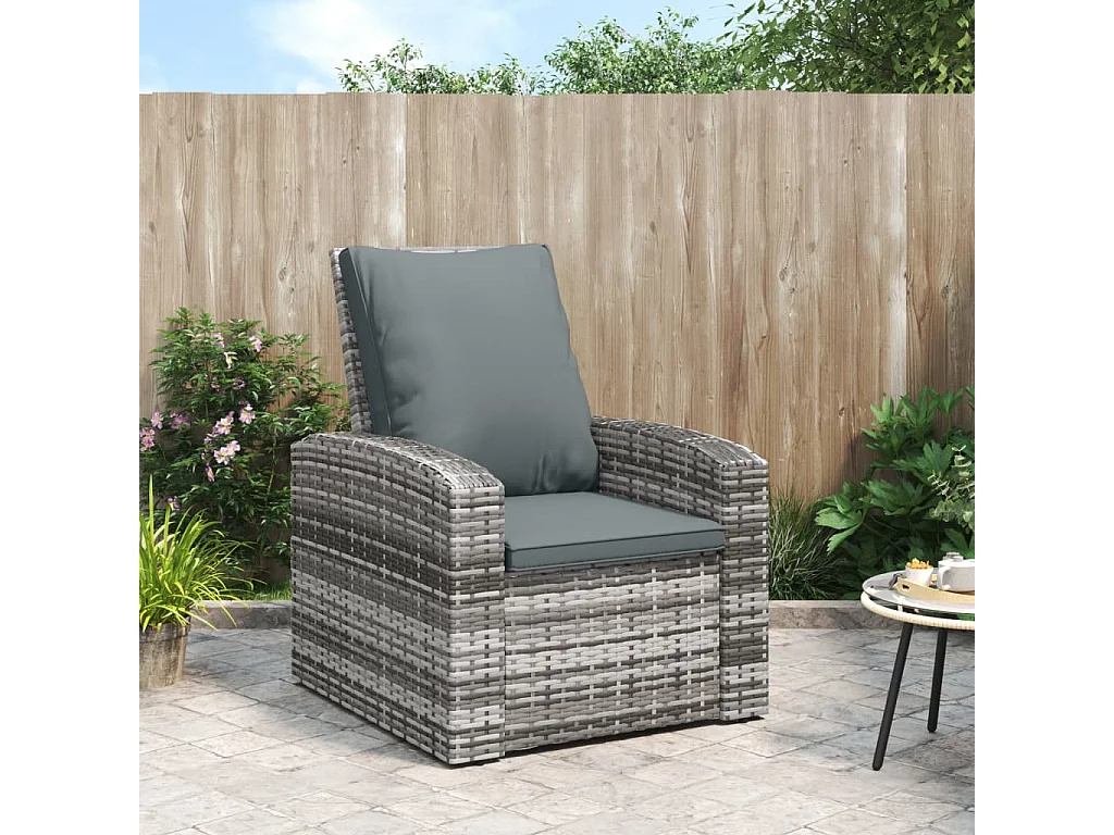 Fauteuil inclinable de jardin avec coussins gris résine tressée