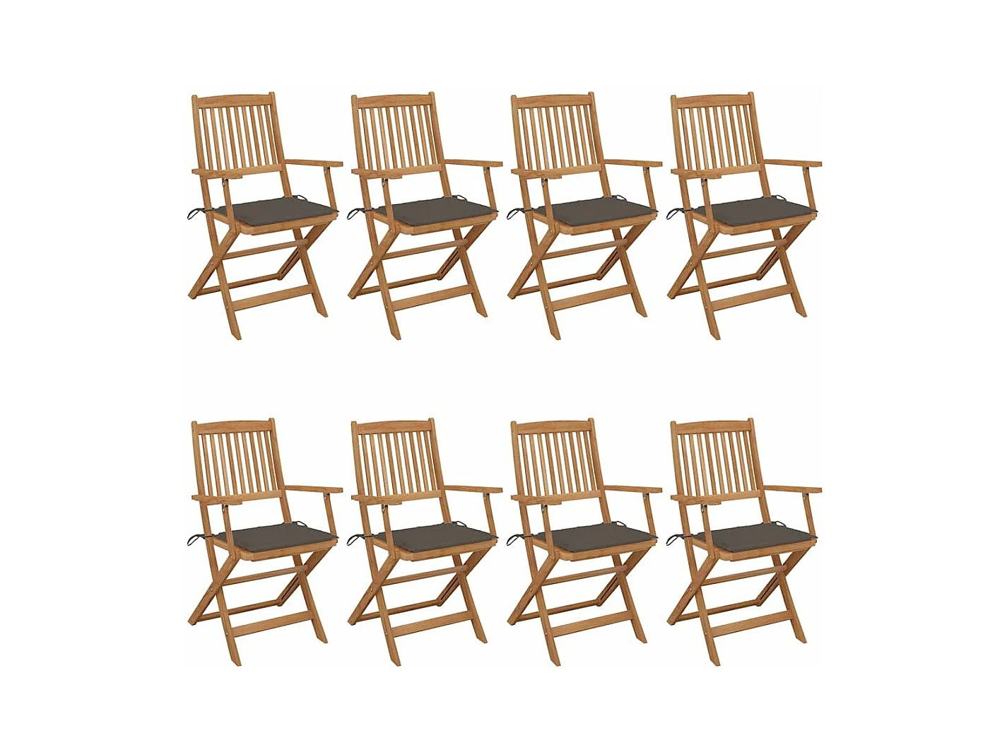Chaises pliables de jardin 8 pièces avec coussins Bois d'acacia