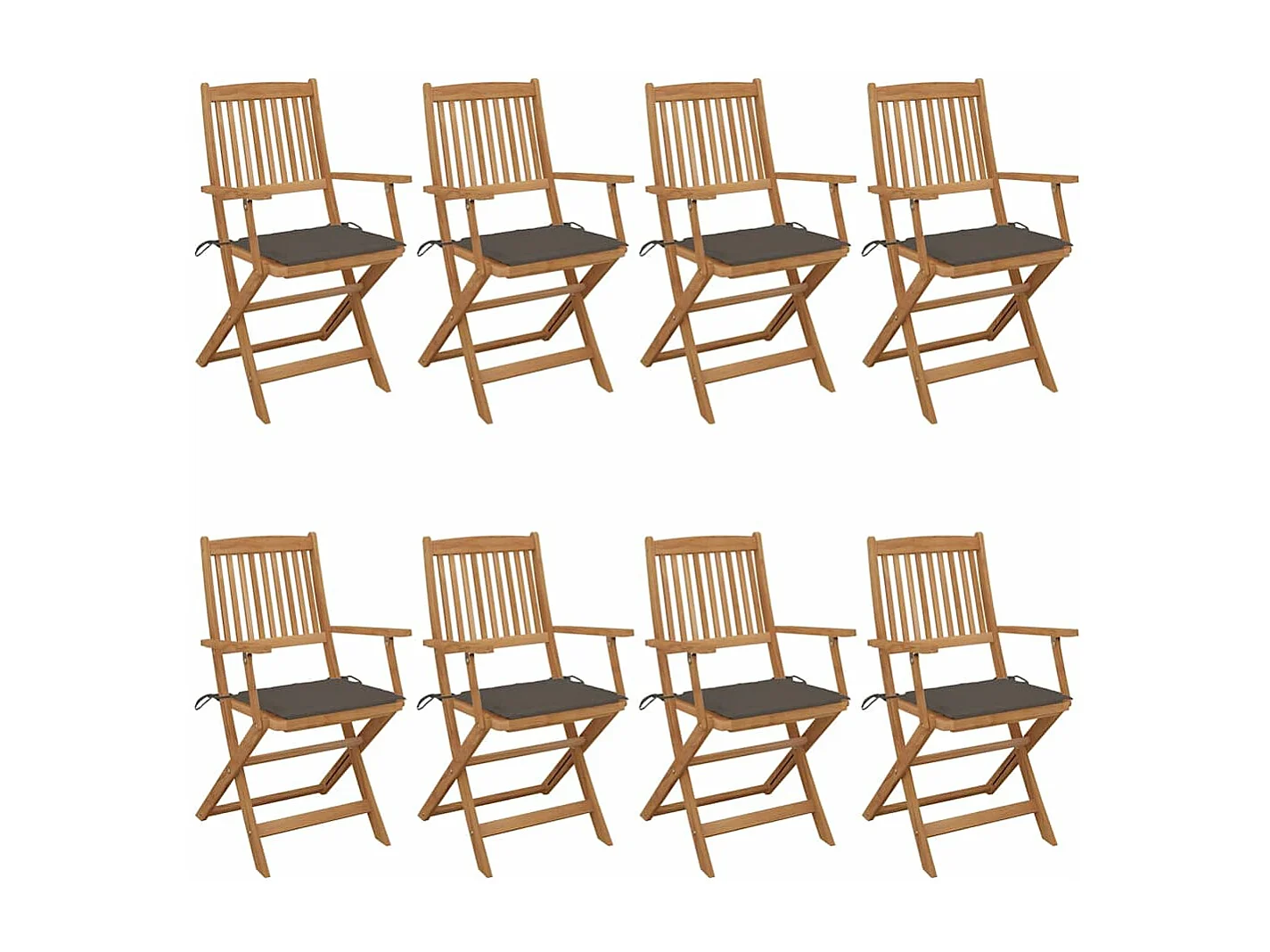 Chaises pliables de jardin 8 pièces avec coussins Bois d'acacia