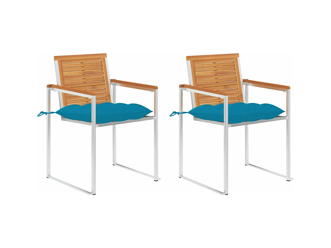 Chaises de jardin avec coussins 2 pièces Acacia solide et acier