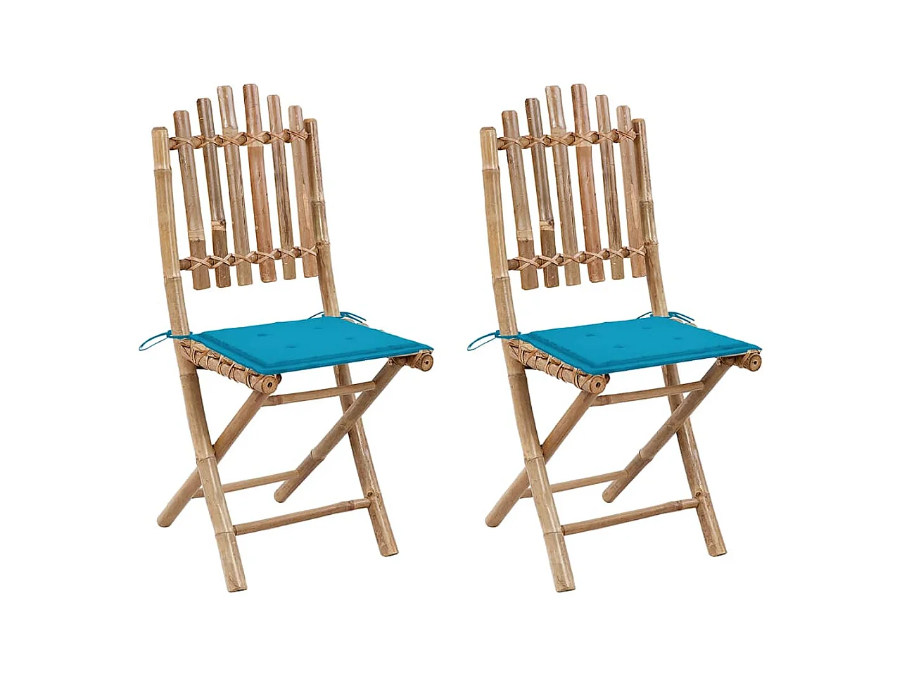 Chaises pliables de jardin 2 pièces avec coussins Bambou