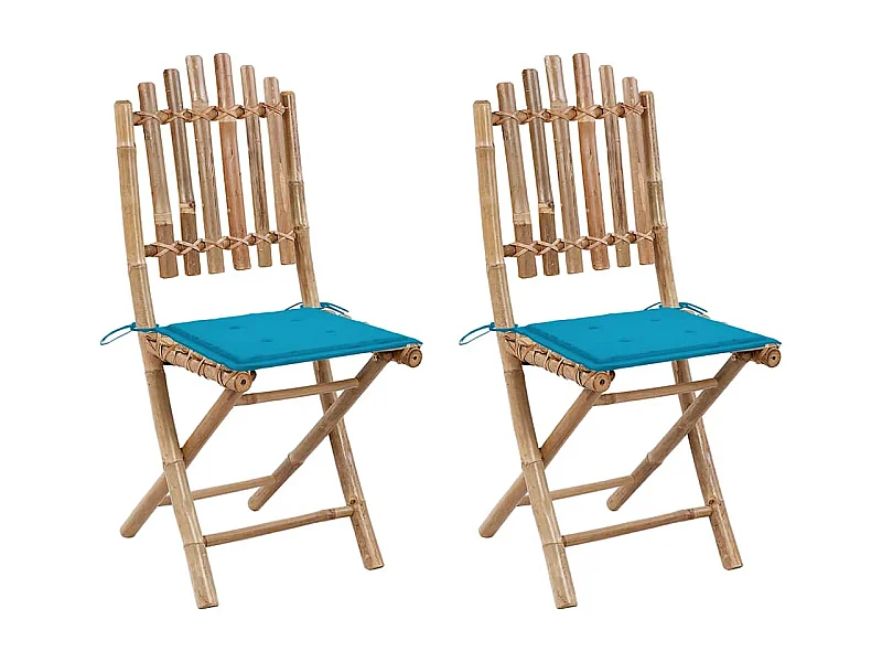 Chaises pliables de jardin 2 pièces avec coussins Bambou