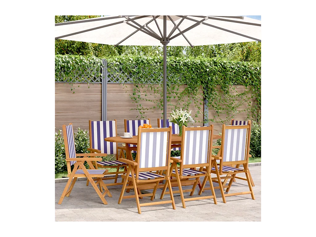 Chaises inclinables de jardin lot de 8 tissu et bois massif