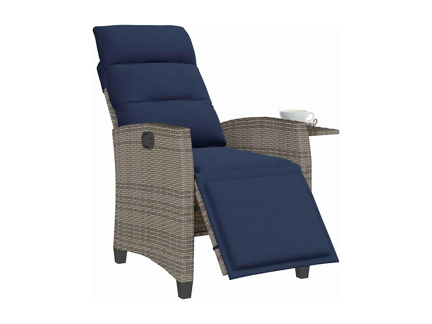 Cadeira de jardim reclinável com mesa de apoio vime PE cinzento