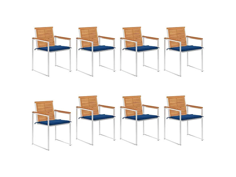 Chaises de jardin 8 pièces avec coussins Bois d'acacia solide
