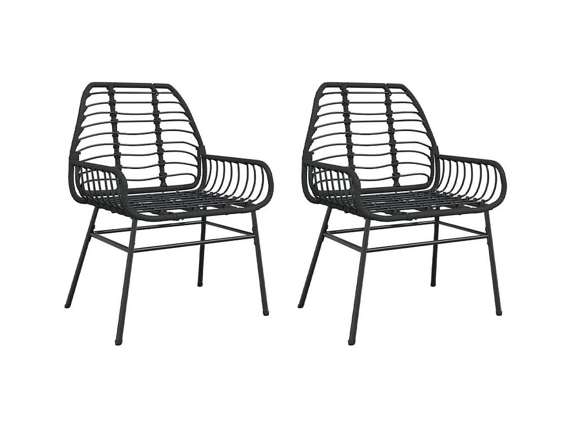 Chaises de jardin 2 pièces Noir Résine tressée