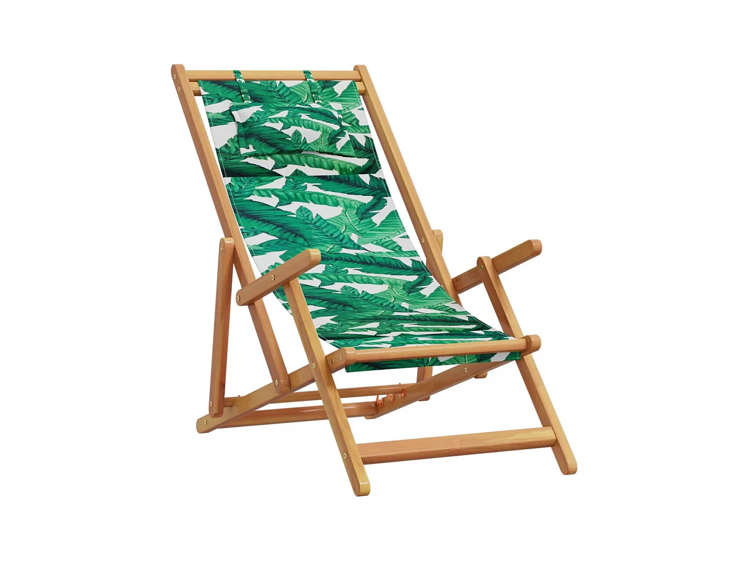 Chaise pliable plage motif de feuilles bois d'eucalyptus/tissu