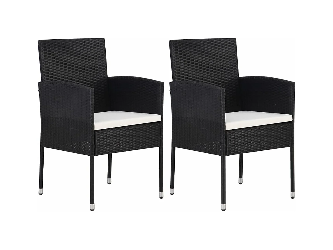 Chaises de jardin coussins blanc crème 2 pièces noir résine tressée