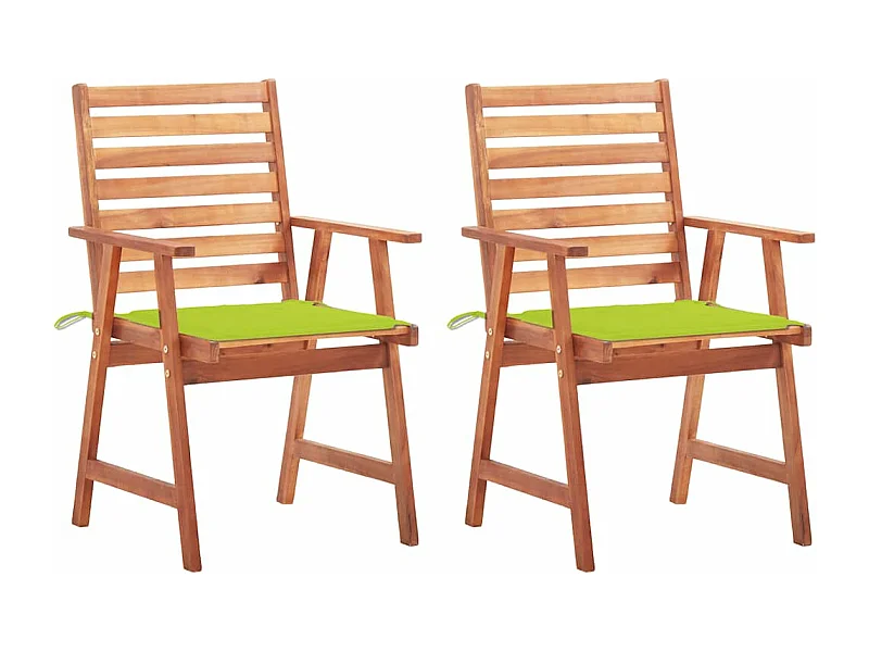 Chaises à dîner d'extérieur 2 pièces avec coussins Acacia massif