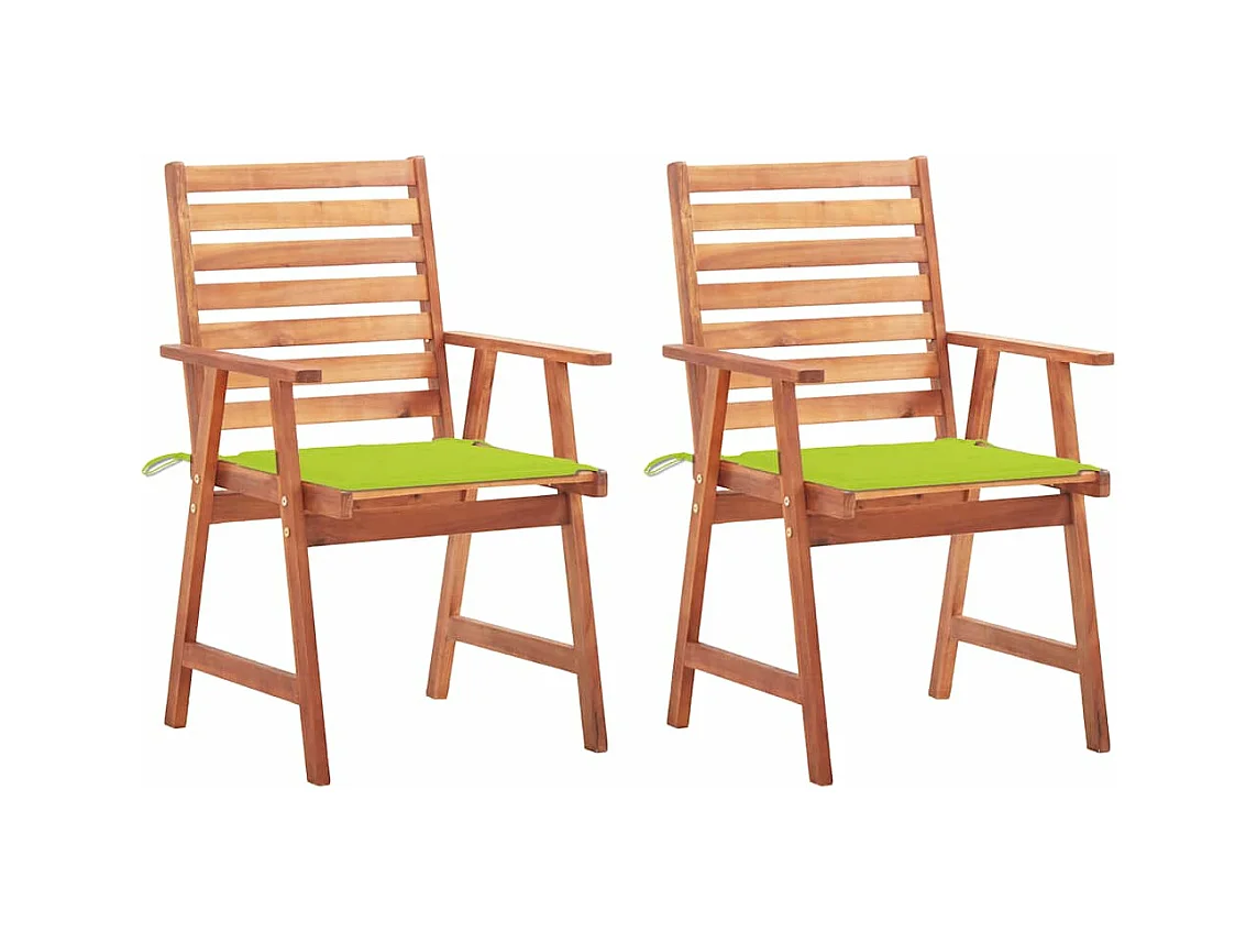 Chaises à dîner d'extérieur 2 pièces avec coussins Acacia massif