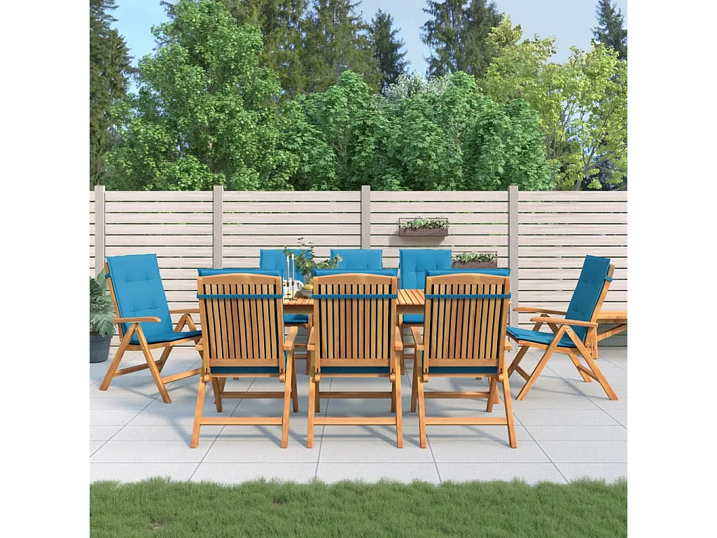 Cadeiras de jardim reclináveis com almofadões 8 peças teca maciça