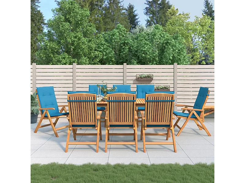 Cadeiras de jardim reclináveis com almofadões 8 peças teca maciça