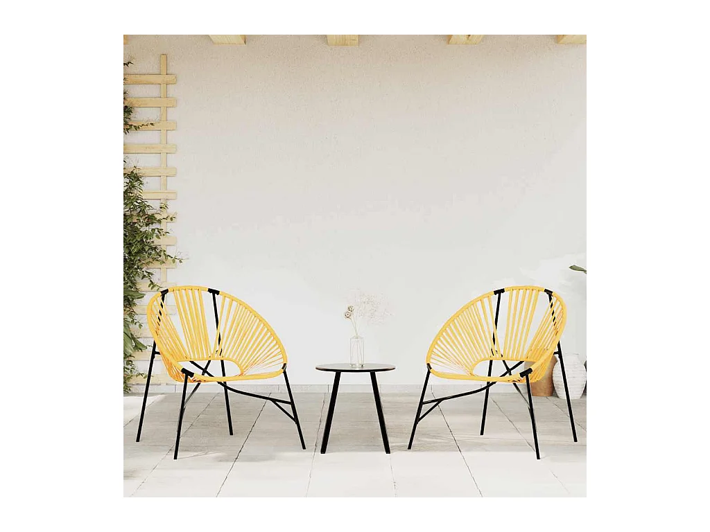 Lot de 3 Chaise de jardin noir et jaune résine tressée