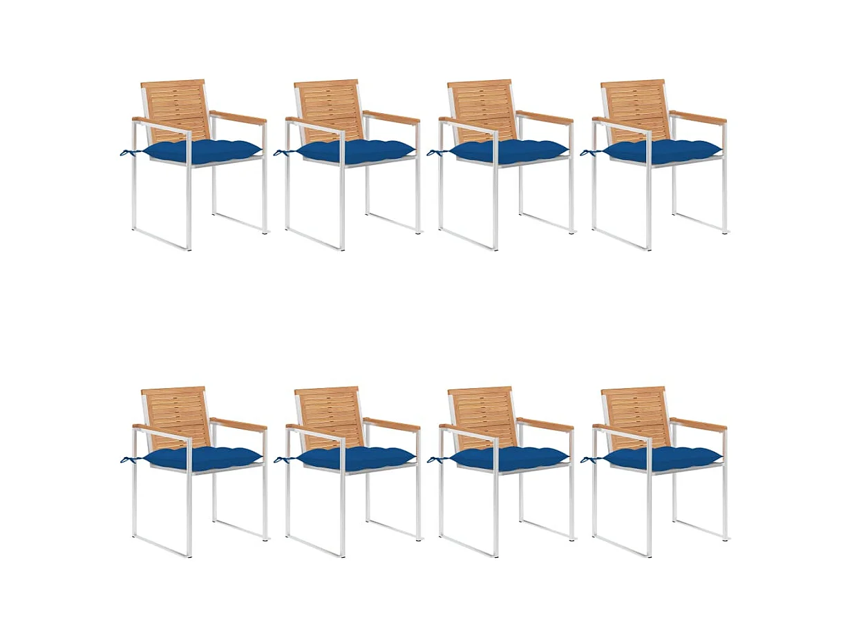 Chaises de jardin 8 pièces avec coussins Bois de teck massif