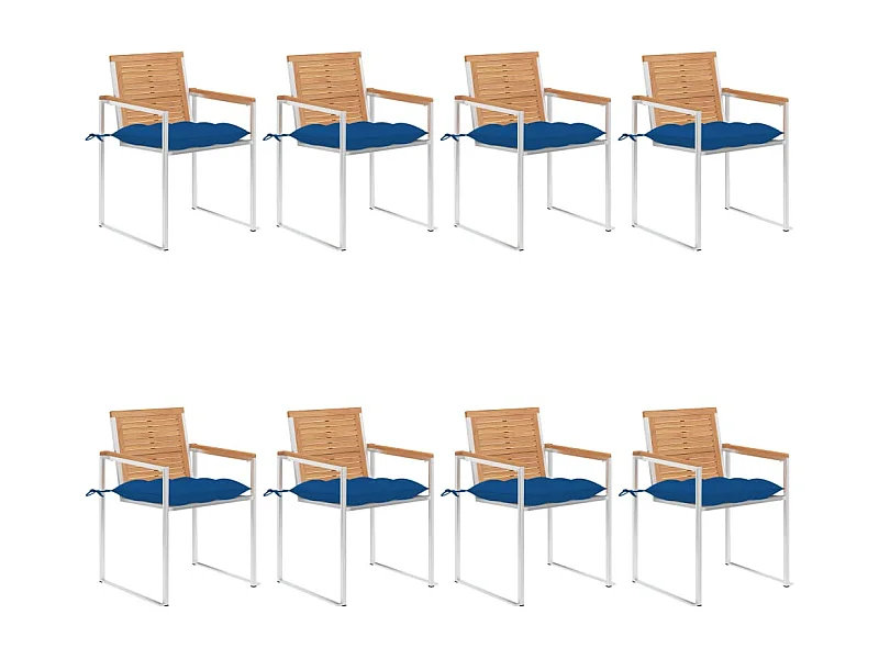 Chaises de jardin 8 pièces avec coussins Bois de teck massif