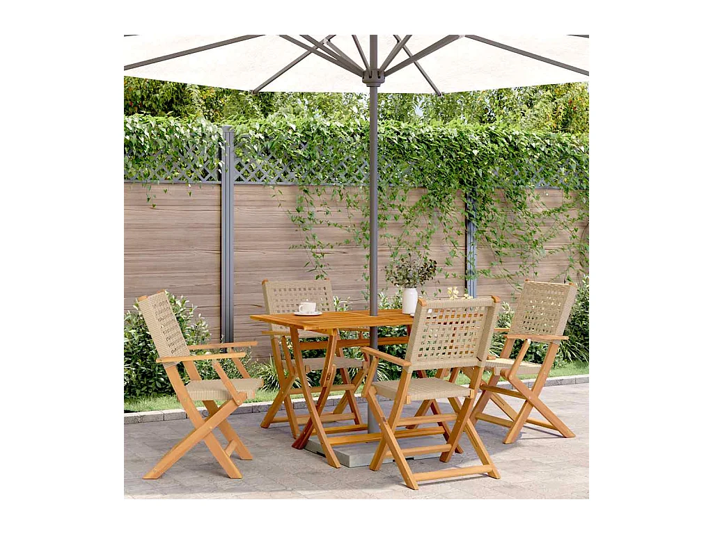 Tuinstoelen 4 st inklapbaar poly rattan en massief hout beige