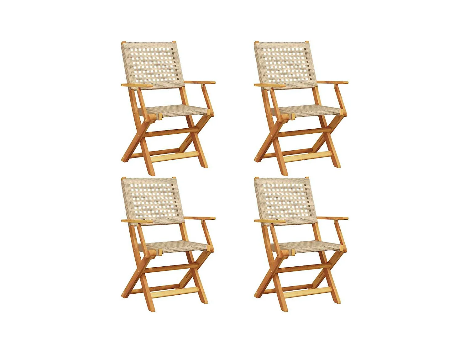 Tuinstoelen 4 st inklapbaar poly rattan en massief hout beige