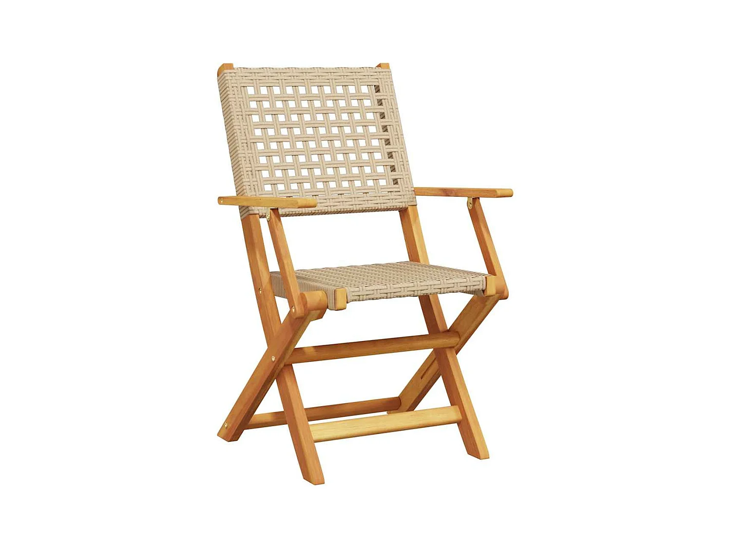 Tuinstoelen 4 st inklapbaar poly rattan en massief hout beige
