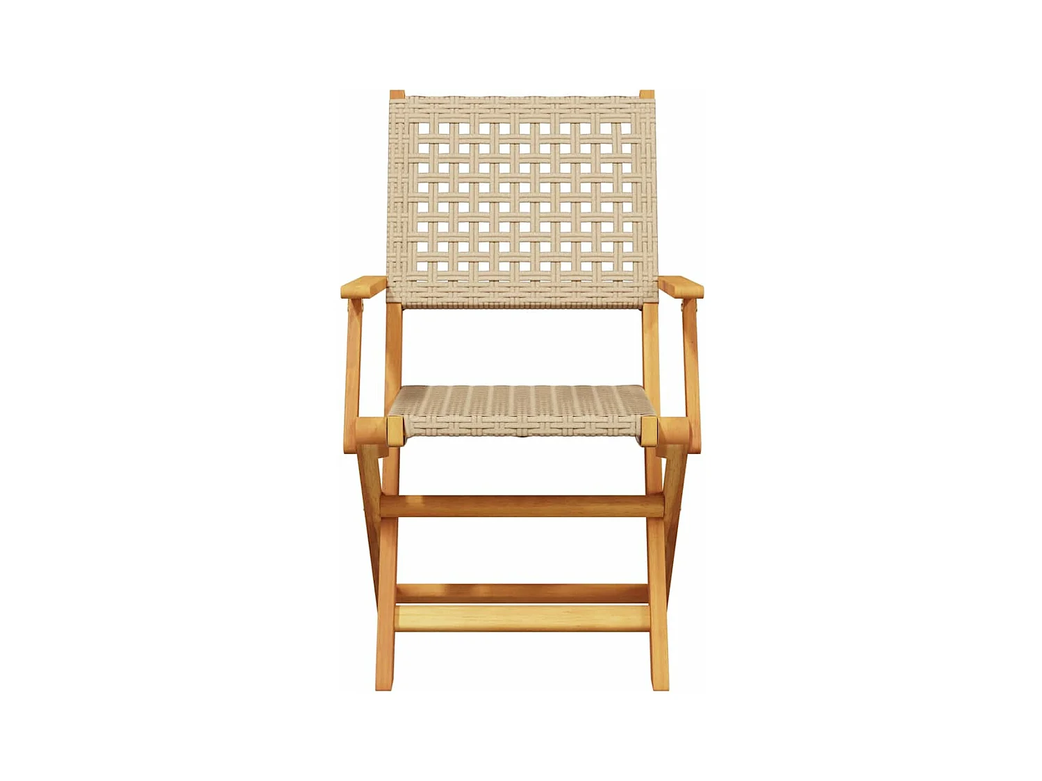 Tuinstoelen 4 st inklapbaar poly rattan en massief hout beige