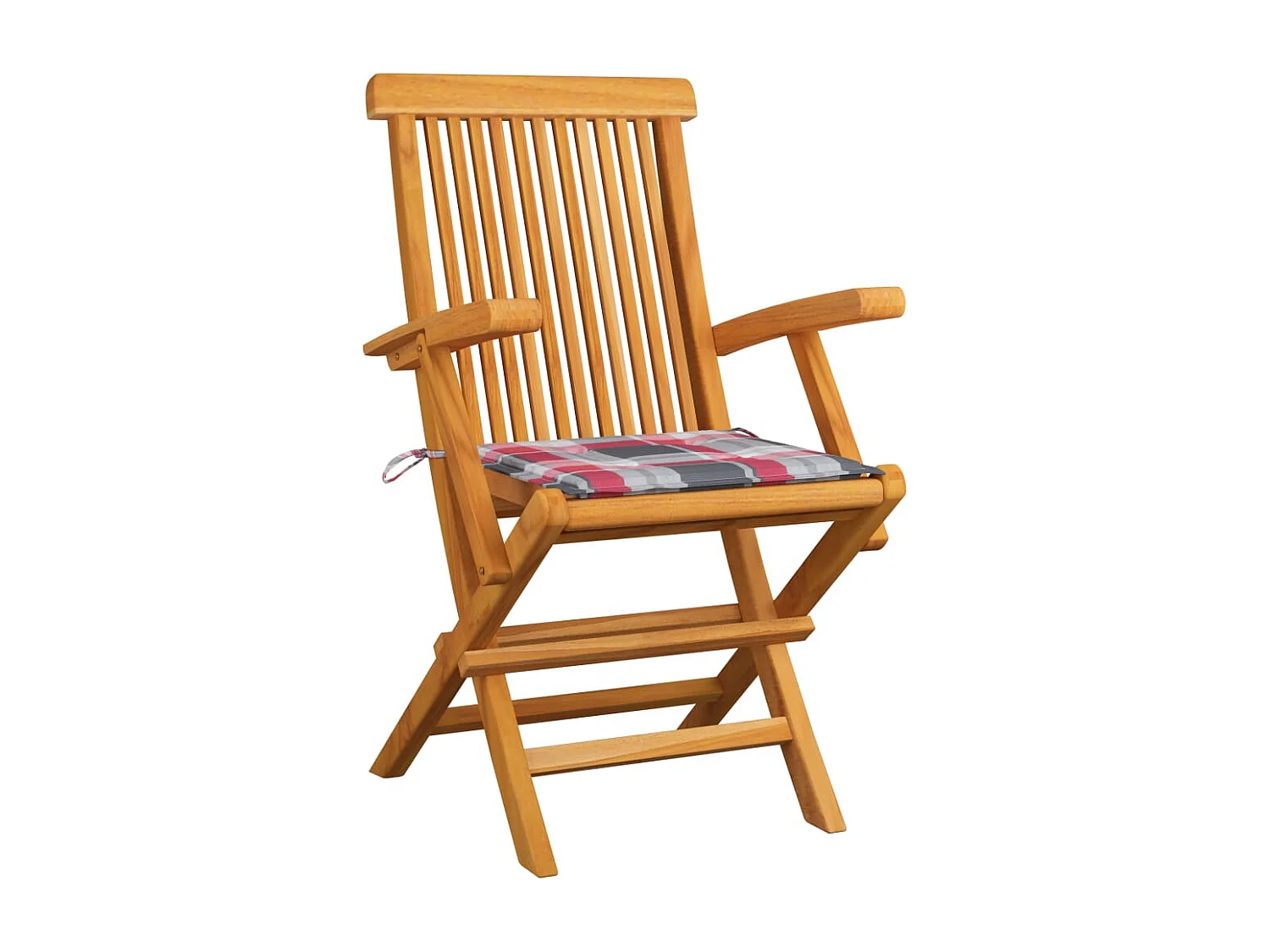 Chaises de jardin 2 pièces avec coussins à carreaux rouge Teck