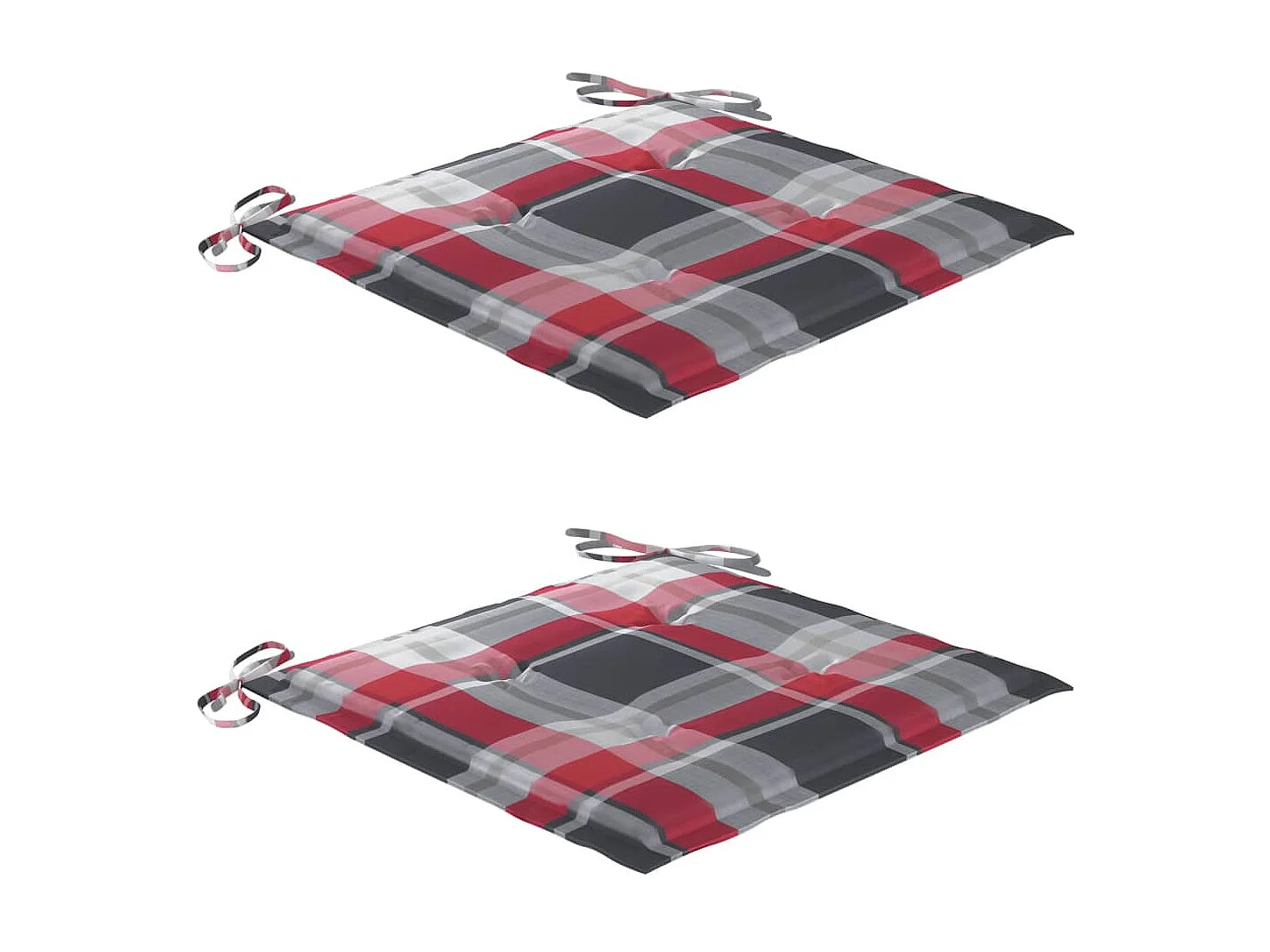 Chaises de jardin 2 pièces avec coussins à carreaux rouge Teck