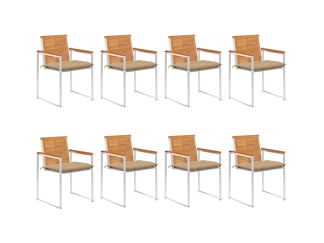 Chaises de jardin 8 pièces avec coussins Bois d'acacia solide
