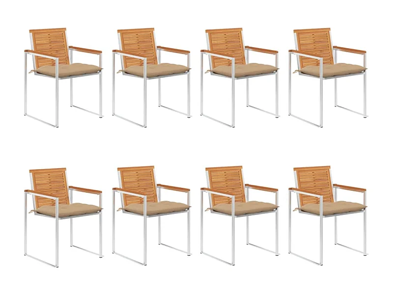 Chaises de jardin 8 pièces avec coussins Bois d'acacia solide