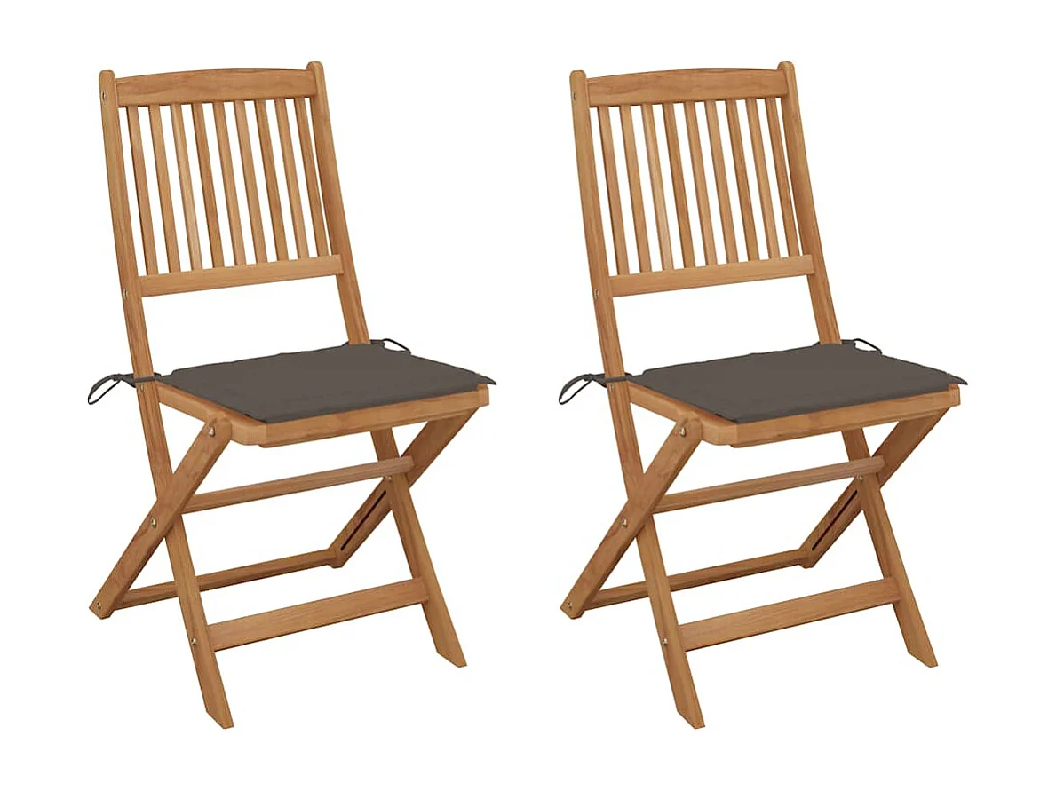 Sillas de jardín plegables 2 unidades y cojines madera maciza acacia