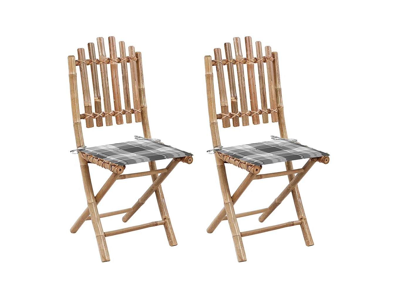 Chaises pliables de jardin 2 pièces avec coussins Bambou