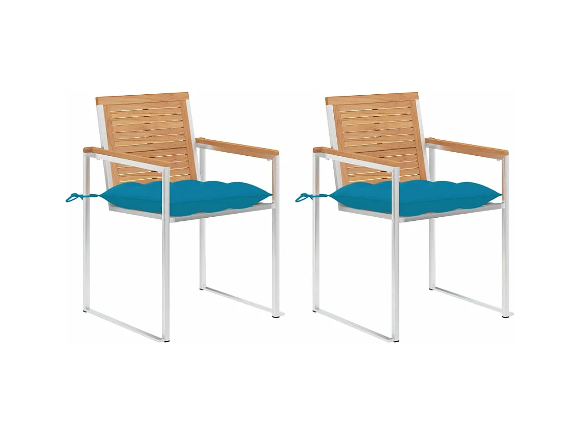 Chaises de jardin avec coussins 2 pièces Teck solide et acier