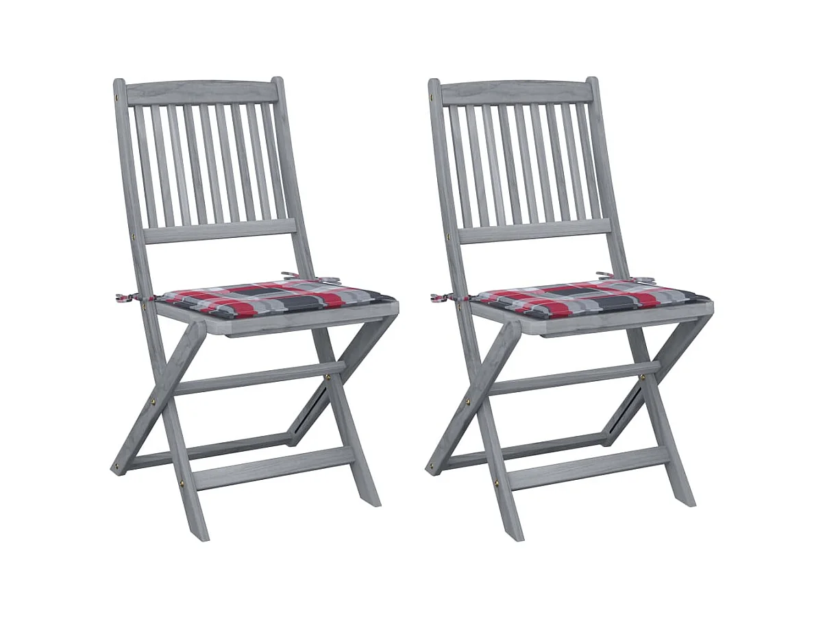 Chaises pliables d'extérieur 2 pièces avec coussins Bois d'acacia