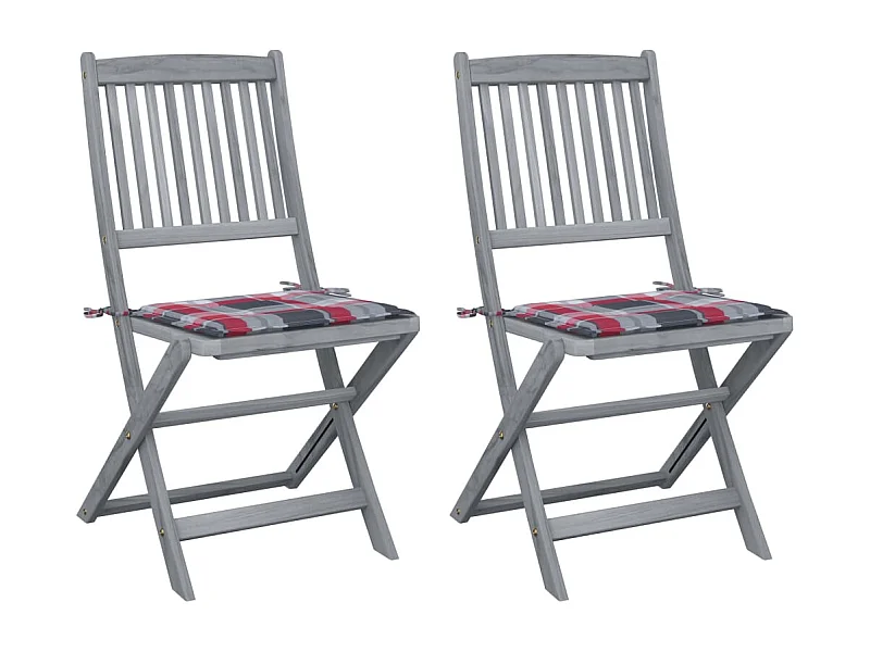 Chaises pliables d'extérieur 2 pièces avec coussins Bois d'acacia