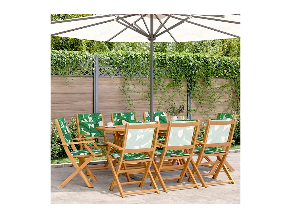 Sillas de jardín reclinables 8 unidades madera maciza y tela verde