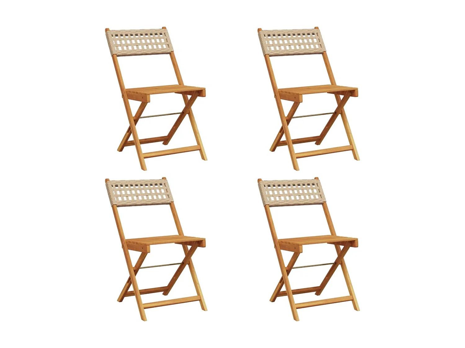 Sillas de jardín plegables 4 unidades madera maciza y ratán PE beige