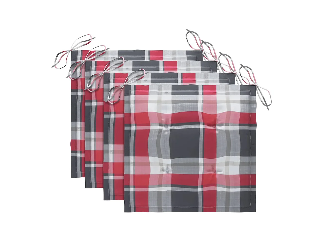 Chaises de jardin et coussins à carreaux rouge 4 pièces Teck massif